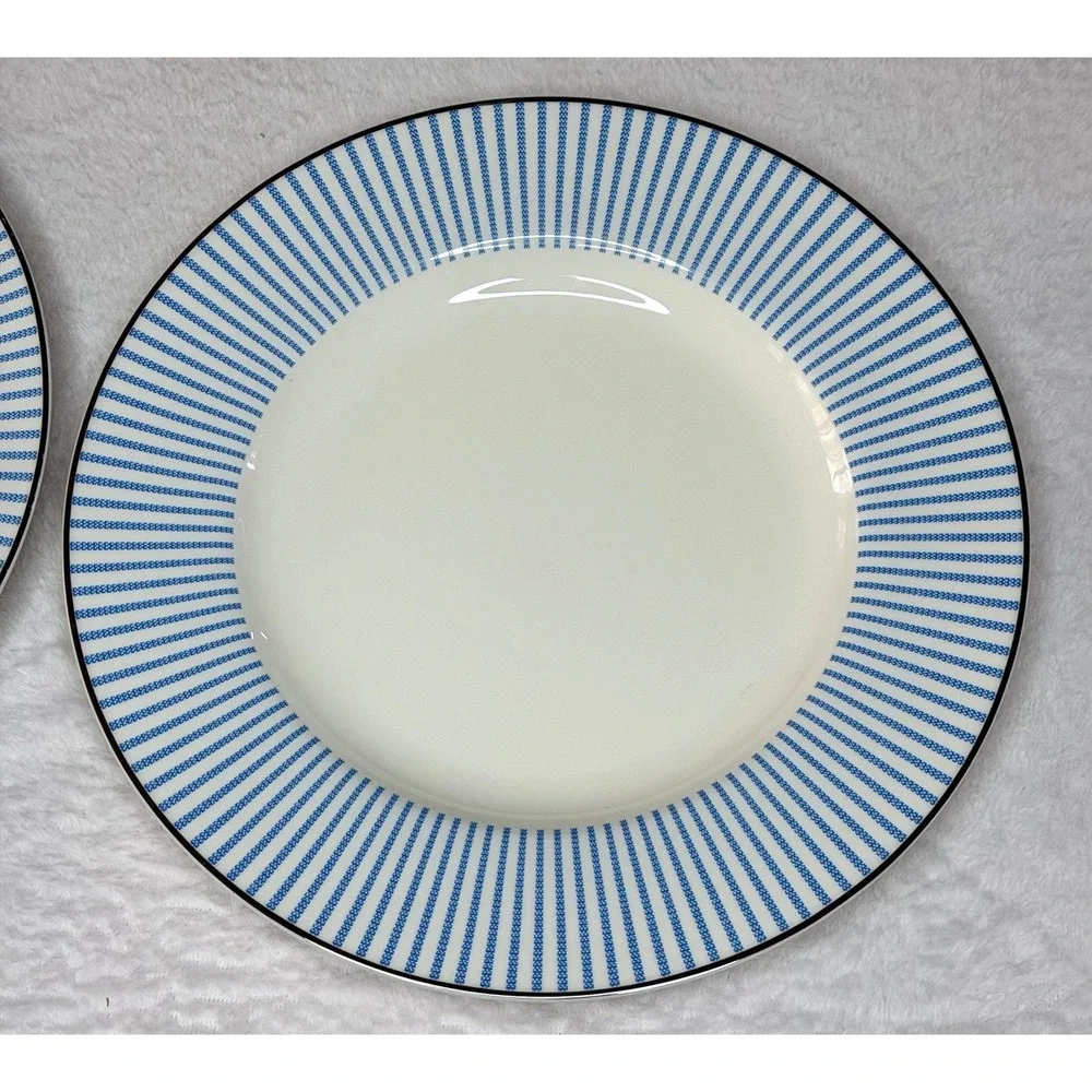 2 KATE SPADE Laurel Street Lenox Blue Stripe Salad Plates 9.5